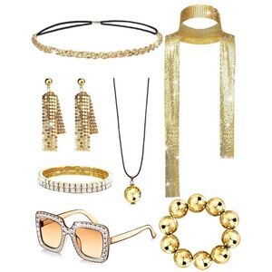 70s Women Disco Accessoriess - 7 Pcs Gold 1970s Disco Costume Vintage Sequin😉